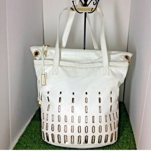 JIMMY CHOO White Gloss Leather Gold Perforated Bag
